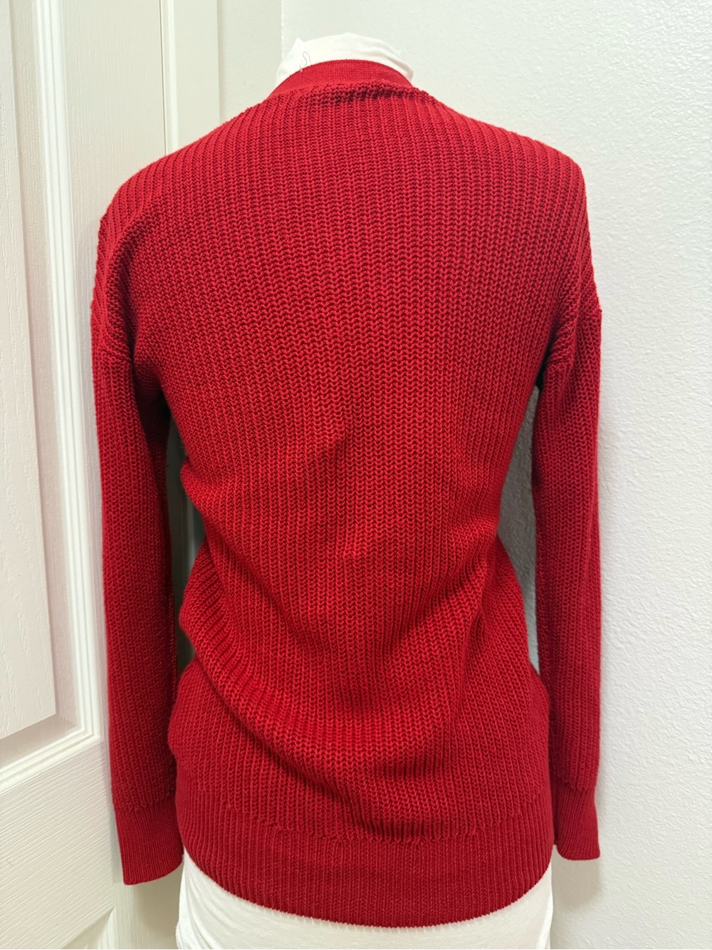 Guess Red Lace-Up V-Neck Pullover Sweater - Picture 3 of 6
